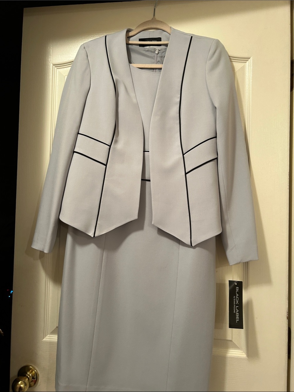 Black Label Light Gray Blazer and Dress Set with Black Piping